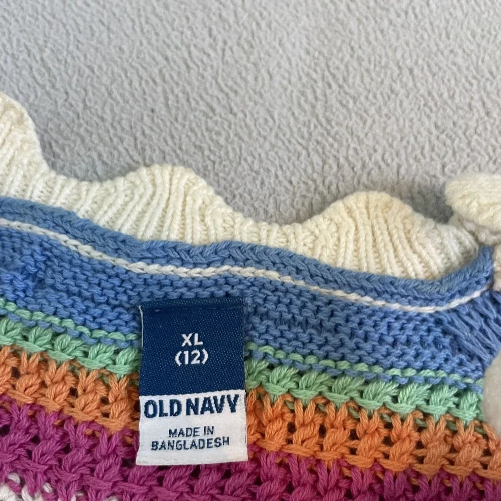 Old Navy Sweater Top Girls XL Sleeveless Striped 60s Boho Tank Crochet Hippie
